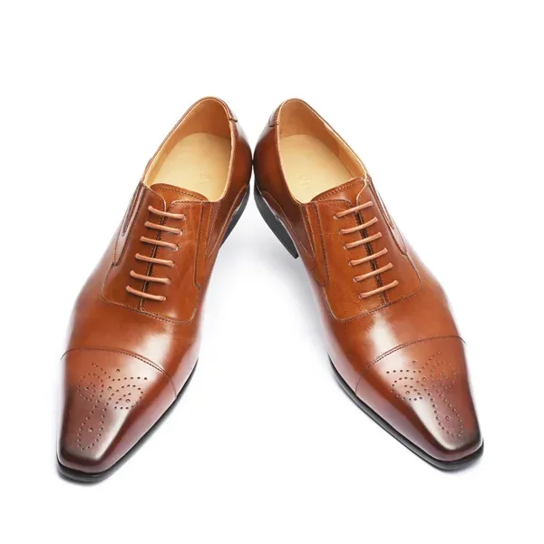 Whoholl Brand Handcrafted Mens Oxford Shoes Patent Calfskin Leather Brogue Dress Shoes Classic Business Formal Man