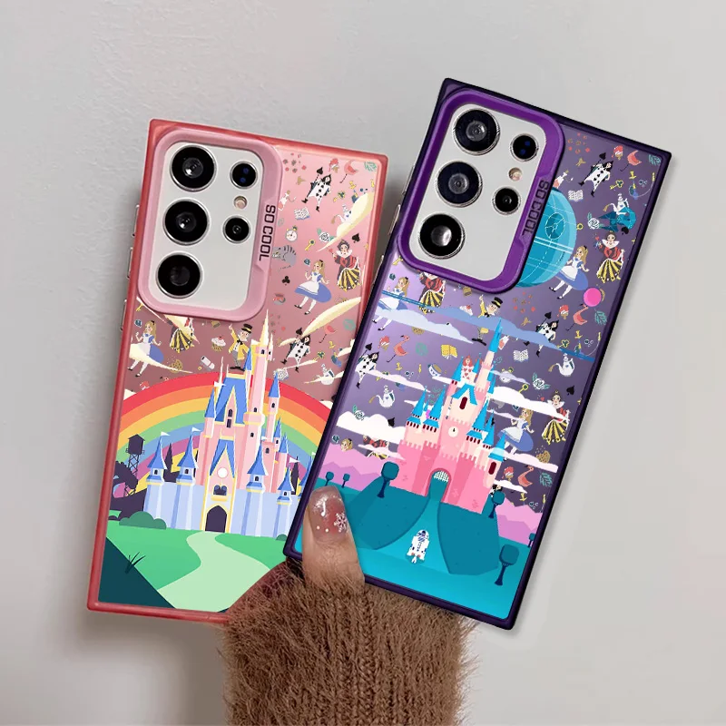 Custodia Per Telefono Cartone Animato Disney Princess Castle Per Samsung S24 S23 S22 S21 S20 Plus Fe Cover Interna Placcata Argento Ultra Colorato