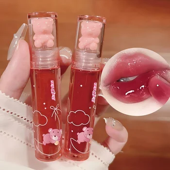 Home 25 6 color lip glaze, cute little bear, mirror gloss, jelly lips with sparkling light dew water, long-lasting stain resistant trans