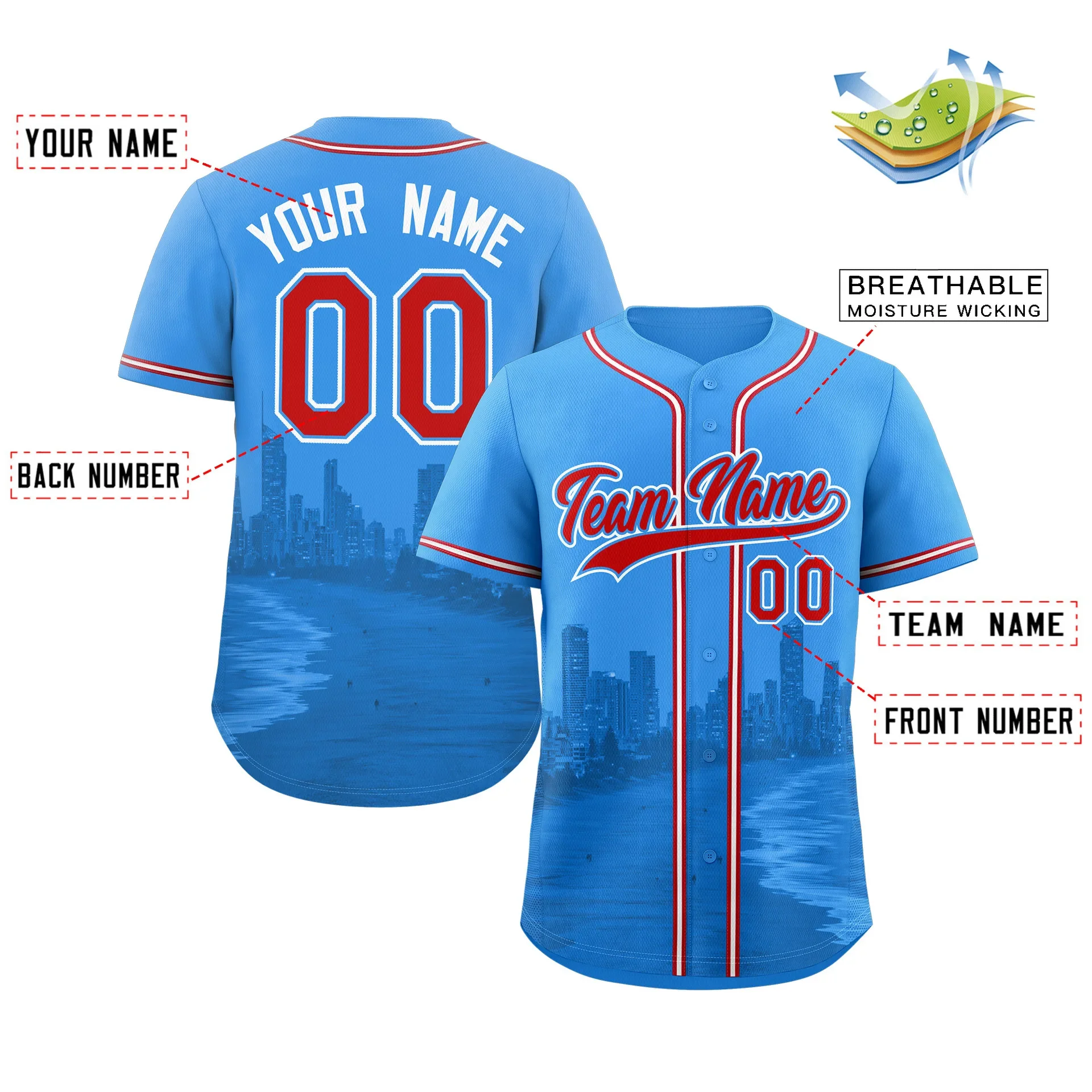 Light Blue Sewn Baseball Jersey Personalized Name And Number Unisex Customizable Sportswear from Mainland China AE Stock