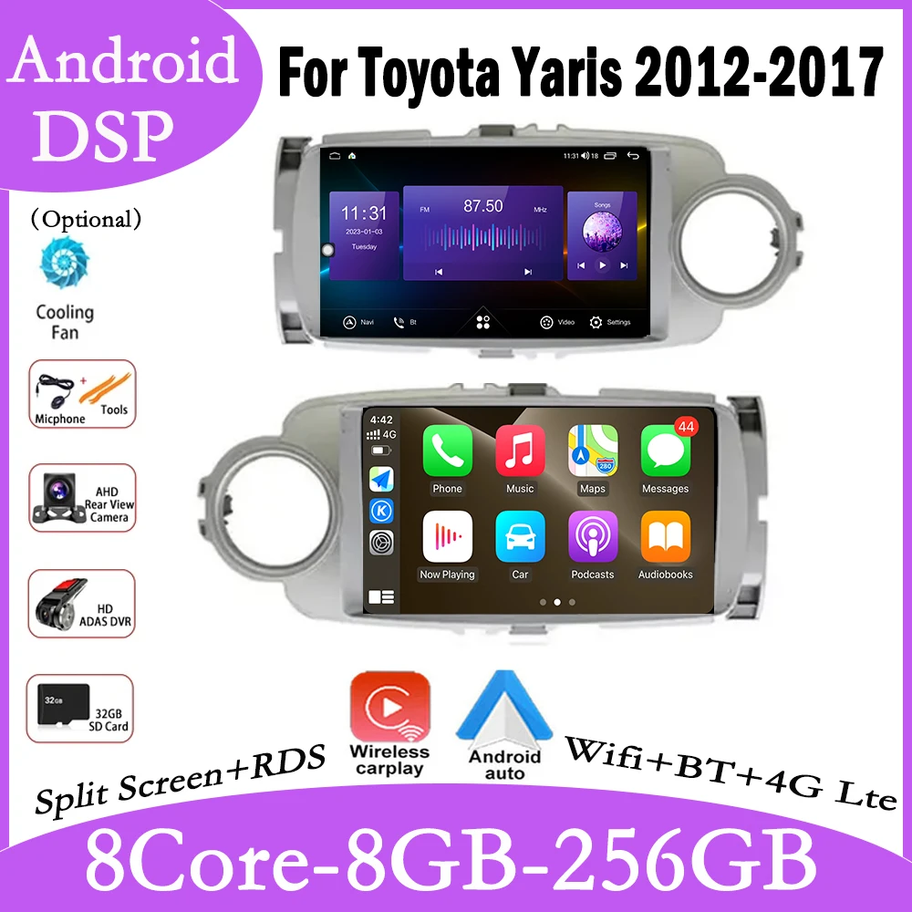 

10 lnch для Toyota Yaris 2012-2017 DSP Android 14 автомобильный радиоприемник видеоплеер Carplay 4G + wifi мультимедийный автомобильный GPS стерео экран