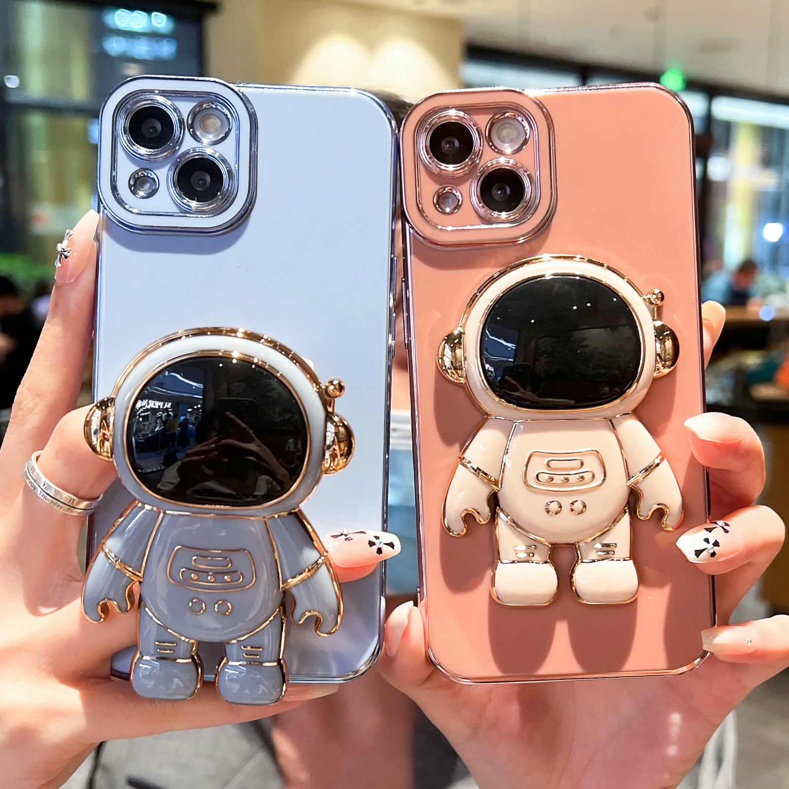 Fashion Plating Astronaut Stand Phone Case For iPhone 13 11 12 Pro Max