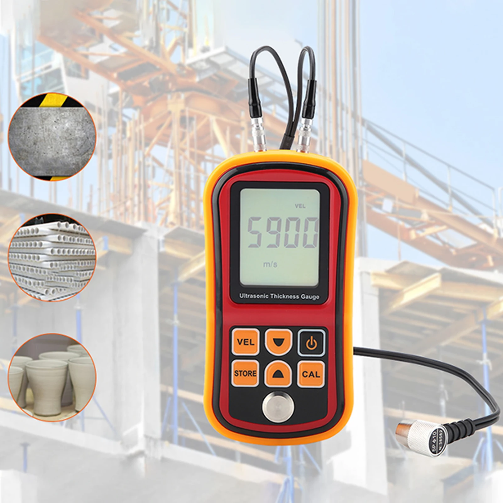 Digital Thickness Tester Thickness Gauge Tester GM100 Digital Ultrasonic Gauge 1.2-300mm Steel Width Testing Monitor