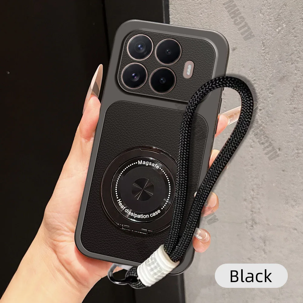 Magnetic Rotating Bracket Phone Case with Lanyard - PU Leather Soft Cover