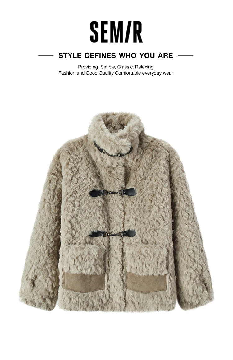 Coat Women Imitation Rabbit Fur Imitation Suede Patchwork Retro New Winter Loose Stand-Up Collar Jacket