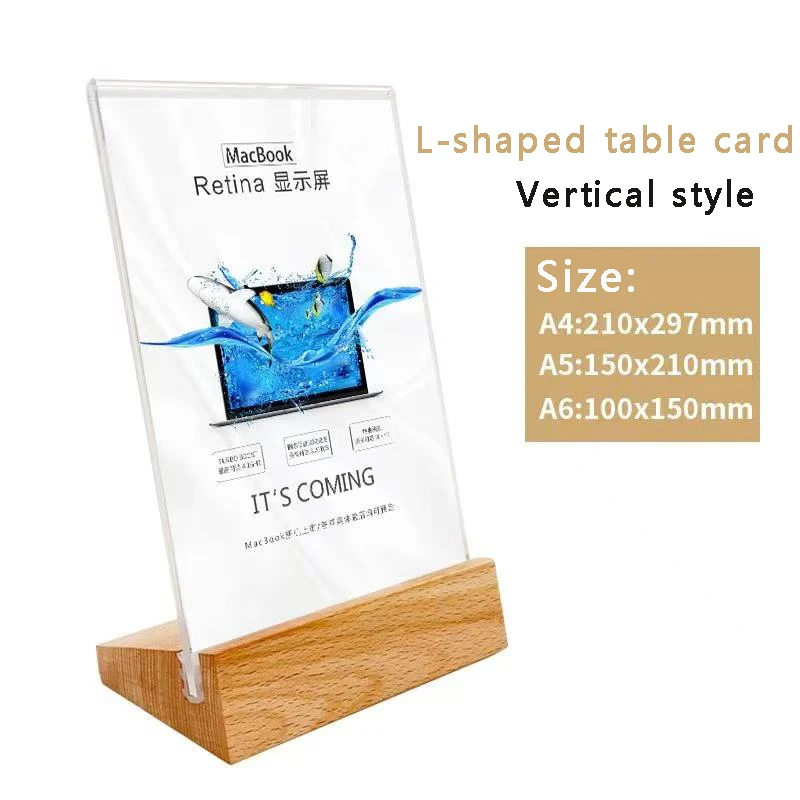 A6 A5 A4 Wooden L-shaped T-shaped Sturdy Table Card Double sided Label Display Card Stand Table Paper Stand Display table card stand