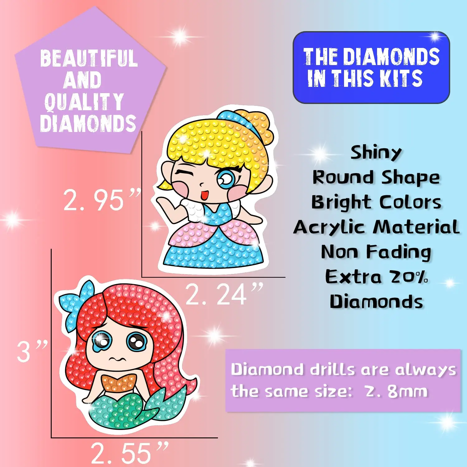 2Pcs Diamond Painting Coaster Kit Diy 5D Disney Cartoon Cute
