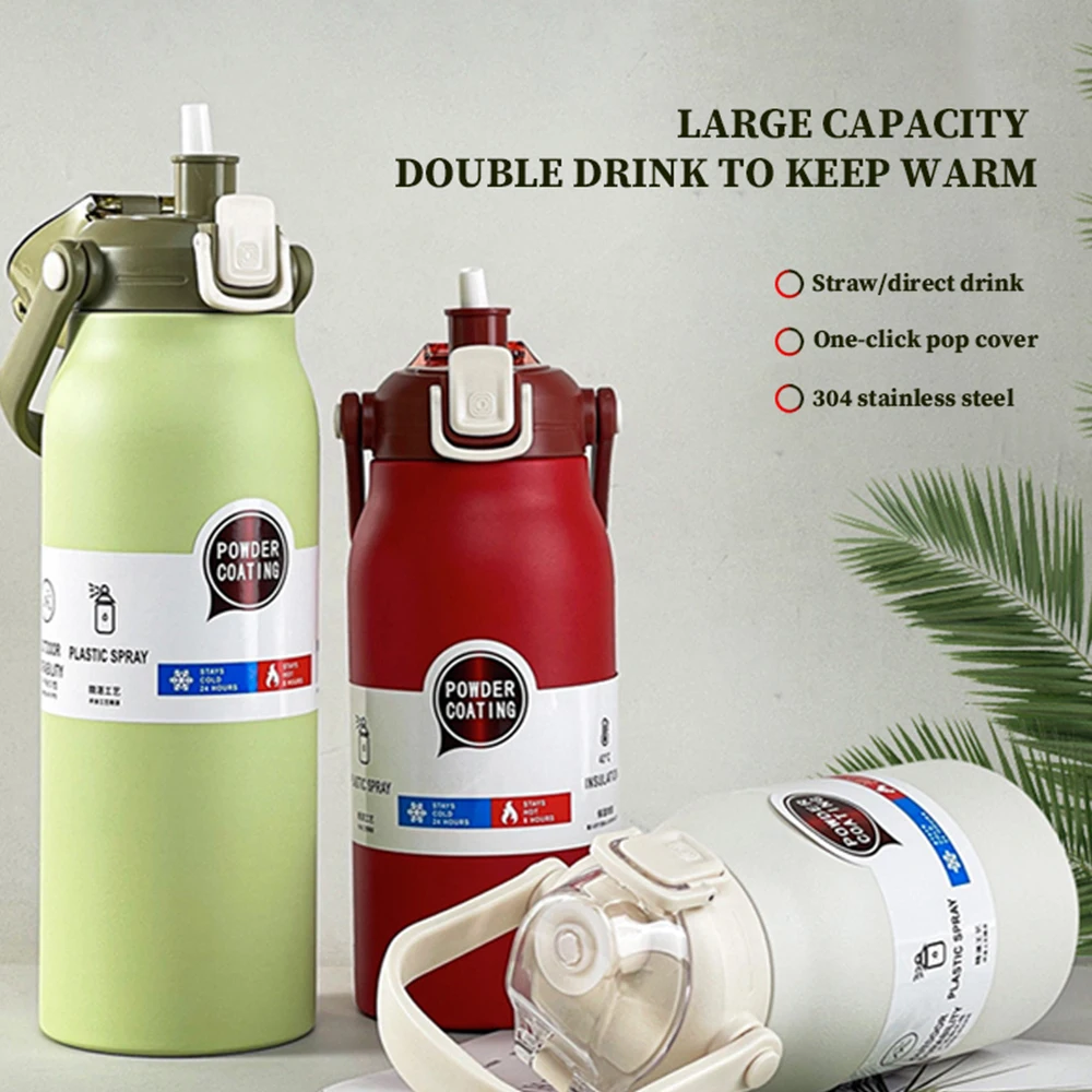 1.3L/1.7L Stainless Steel Thermos Bottle Large Capacity Kettle with Straw Handle Sports Water Bottle Portable Vacuum Flask sports bottle stainless steel water bottle