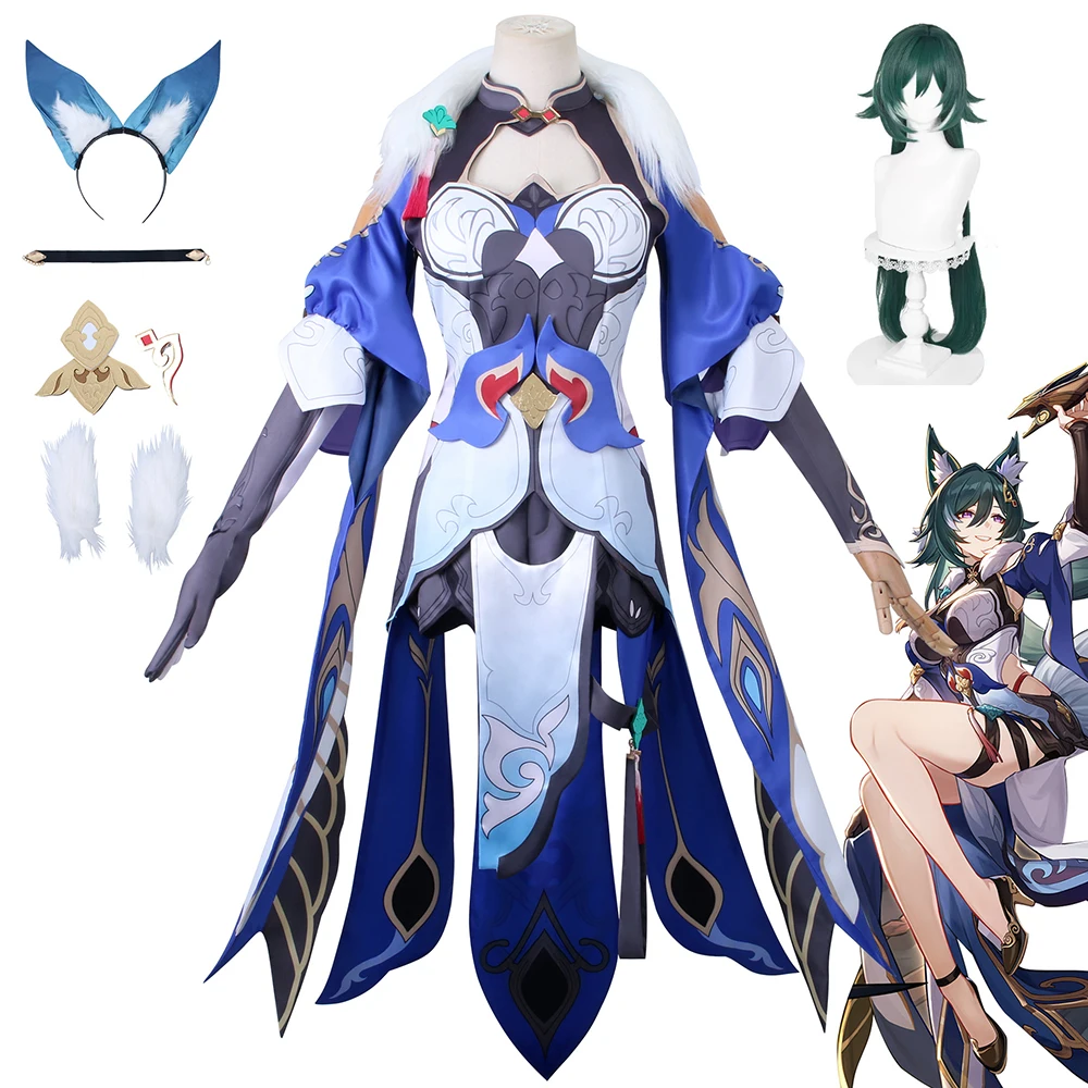 

Honkai Star Rail Yukong Cosplay Costume Wig Dress Ears Hairpins Yukong Uniform Wig Halloween Party Women Dress Set