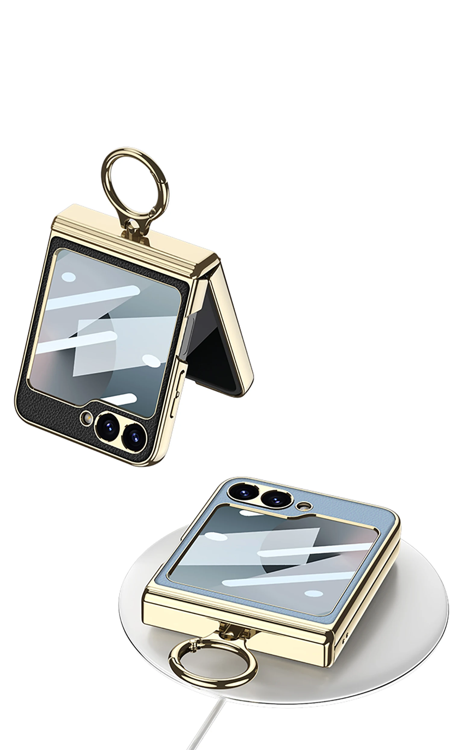 Magnetic Hinge PU Leather Case For Samsung Galaxy Z Flip 6 Screen Glass Plating