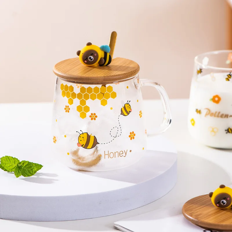 450ML Ceramic Honey Cup With Cover And Spoon Cute Bee Cartoon