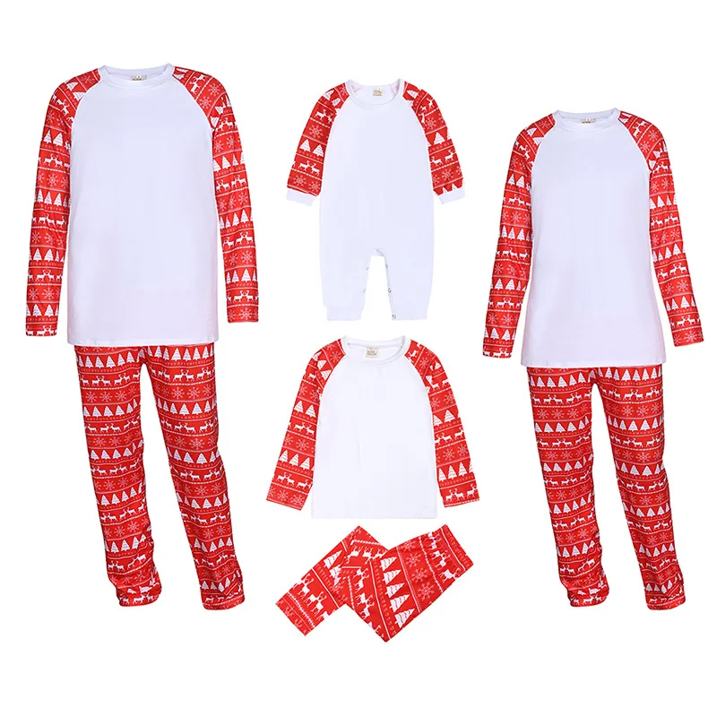 Conjunto de pijama familiar navideño, ropa de dormir para niños en blanco con sublimación, ropa de poliéster a juego para padres e hijos, ropa de casa para parejas