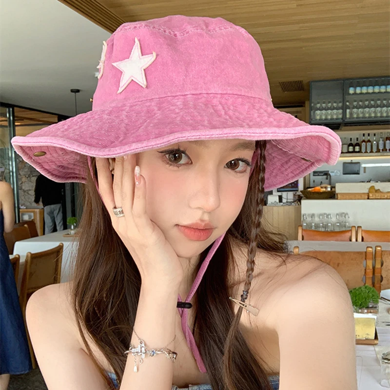 Retro pice Girls Same Style Fisherman Hat Summer Stars Western