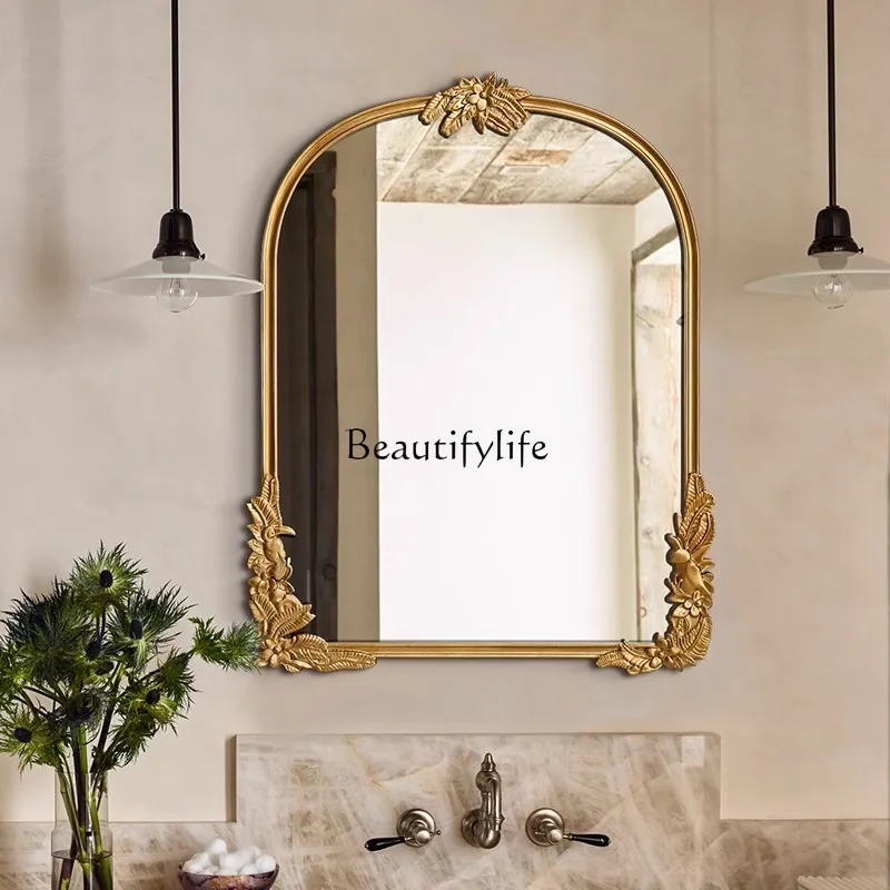 

French Retro Bathroom American Carved Dressing Mirror Bathroom Wall-Mounted Antifog Glasses