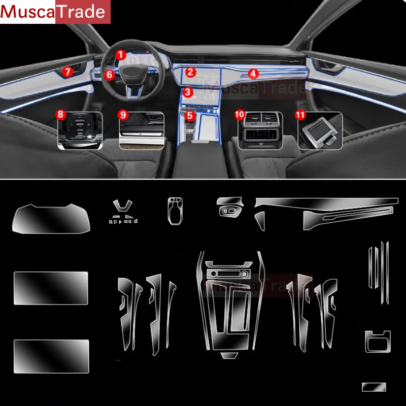 

For Audi A6L/A6 2019-2023Car Interior Center console Transparent TPU Protective film Anti-scratch Repair film Accessorie Refi
