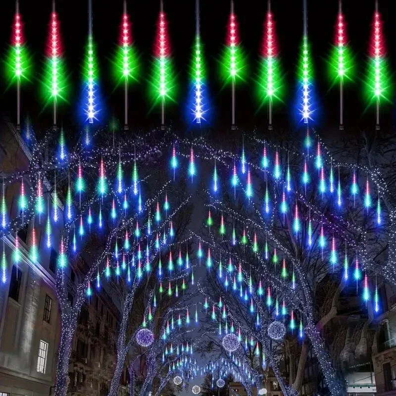 Description Picture 5 of item1/2/3/4 Set Meteor Shower Garland Holiday Light String Outdoor LED Fairy Festoon Lights Garden Street Christmas New Year Decor