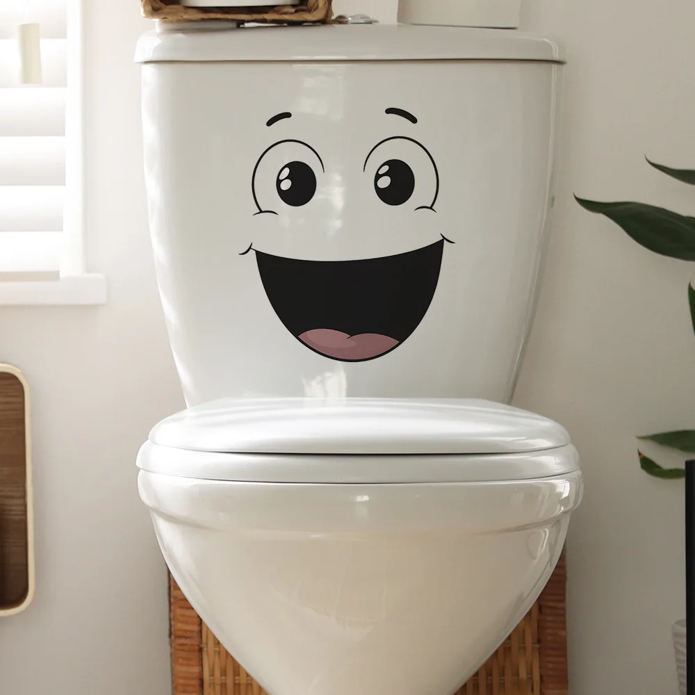 Cartoon Funny Smiling Face Wall Sticker For Bathroom Toilet Decoration Mural Living Room Cabinet Home Decor Self-adhesive Decals