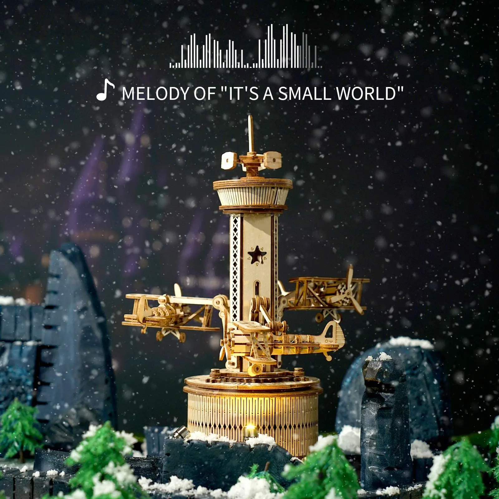 完成品 ROKR 飛行船 オルゴール付き 木製 からくり模型 インテリア