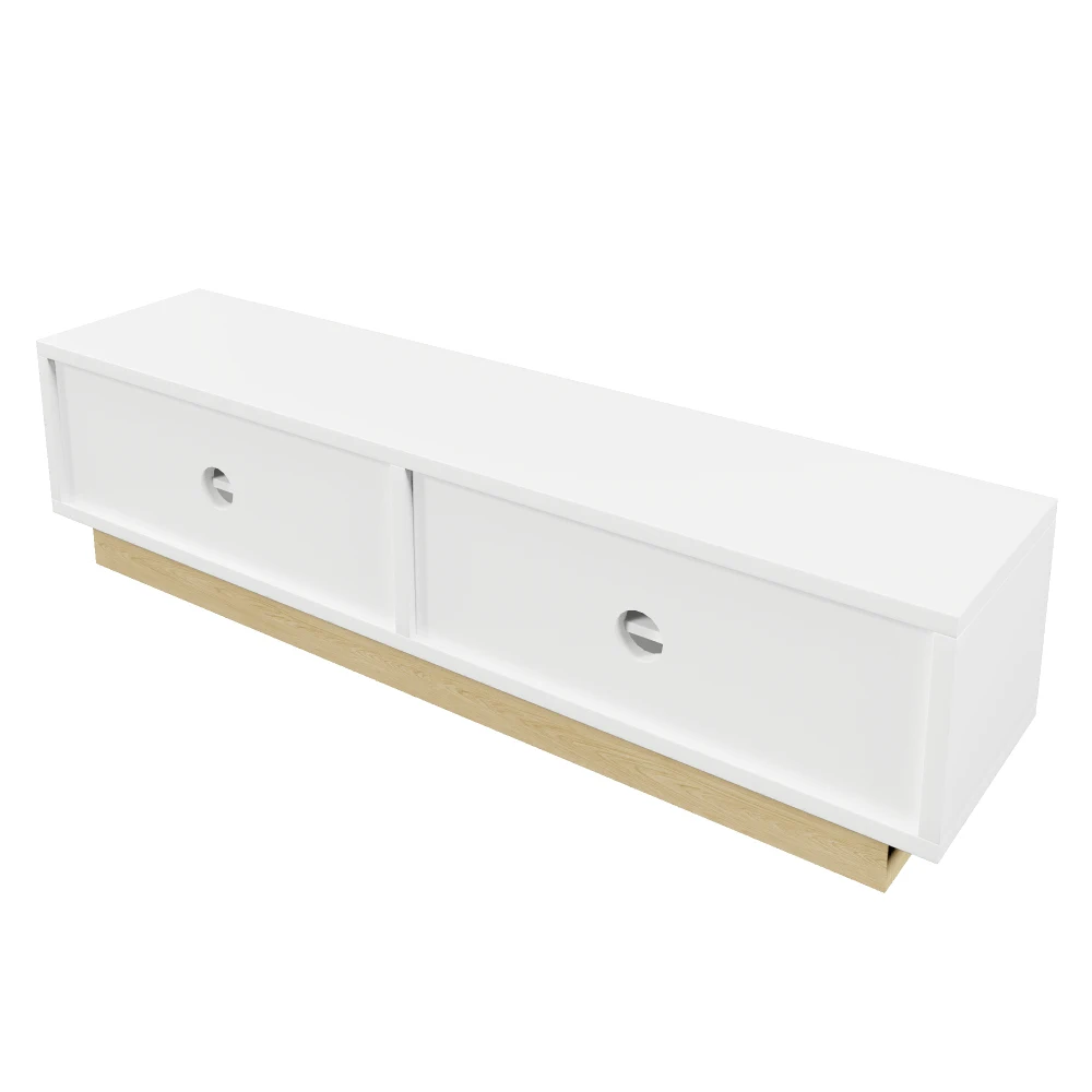 PINGGO 175CM Moderner weißer TV-Schrank mit Holzschnitzerei, minimalistischem Kurvendesign, ausreichend Stauraum und Kabelmanagement – Detail 11