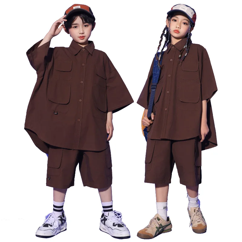

Summer Kids Boys Streetwear Fashion Hip Hop Short Sleeve Shirts Cargo Shorts Sets Girls Suits Children Stage Clothes Tracksuits