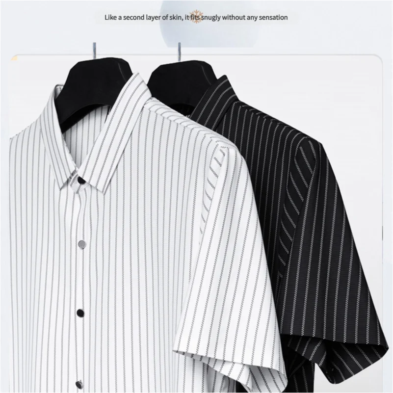 Summer striped short-sleeved t-shirt half-sleeved tops T-shirt in half open collar men's ice silk without trace polo shirt 8 S3f92b0d7f9574feaa81aadcdcf24aa38h