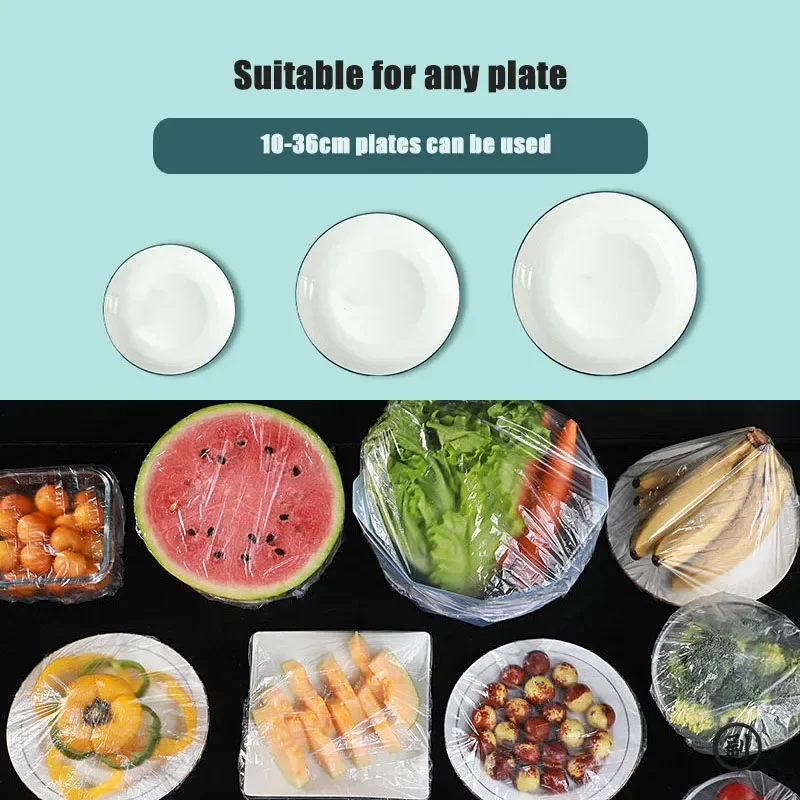 Plastic Elastic 100 Pcs Food Covers, Disposable Bowl Lids for Fruit & Vegetable Storage, Freshness Seal Wraps