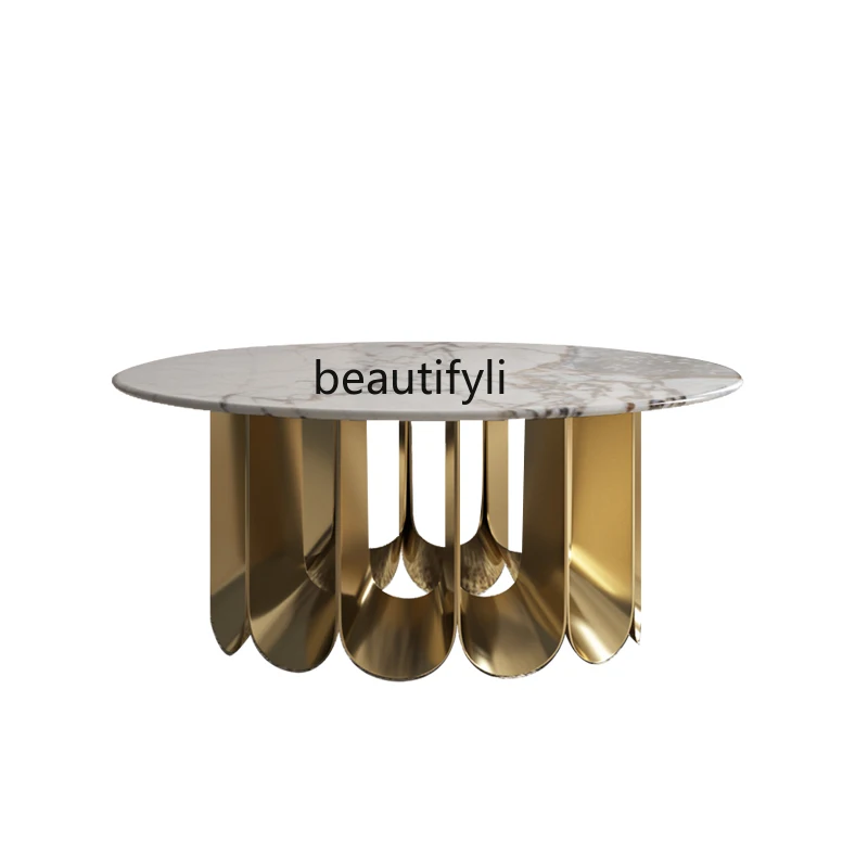 

Современный журнальный столик в стиле люкс с каменной тарелкой для гостиной дома маленькой квартиры белый креативный Простой Круглый Чайный Столик