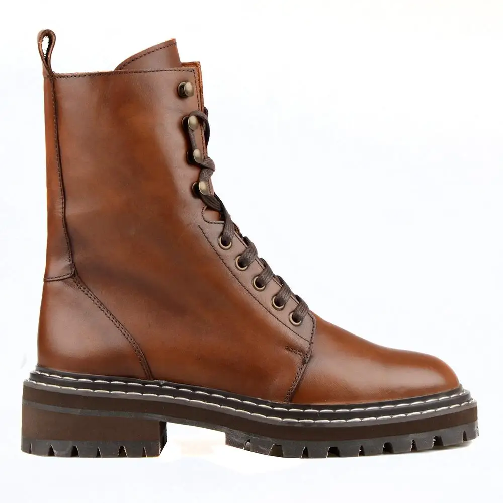 

FootCourt New Brown Women Motorcycle Boots Retro Combat Boots Army Punk Gothic Women Chunky Heels Women Biker Zipper Botas Mujer