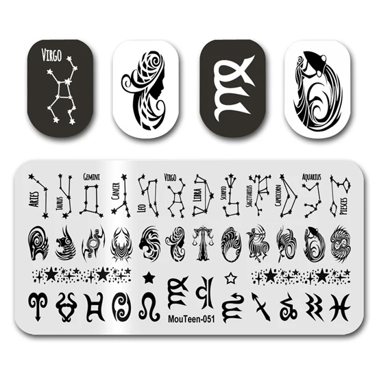 Nail Art Stamp Plate MouTeen-222 Geometry Tattoo Nail Stamping Plates Manicure Set For Nail Art Stamper 4
