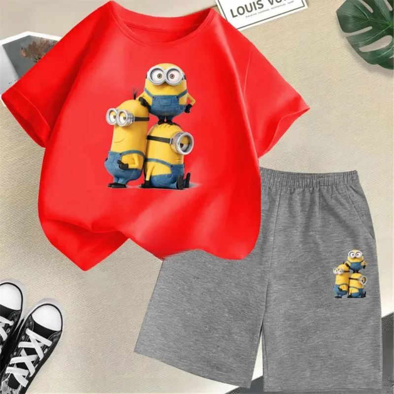 thumbnail image 1 of Conjunto de camiseta y pantalones cortos de dibujos animados de Minions Despicable Me para niños y adolescentes de verano de 2024, ropa para niños y niñas, camiseta de manga corta, traje de moda, 1 of 5