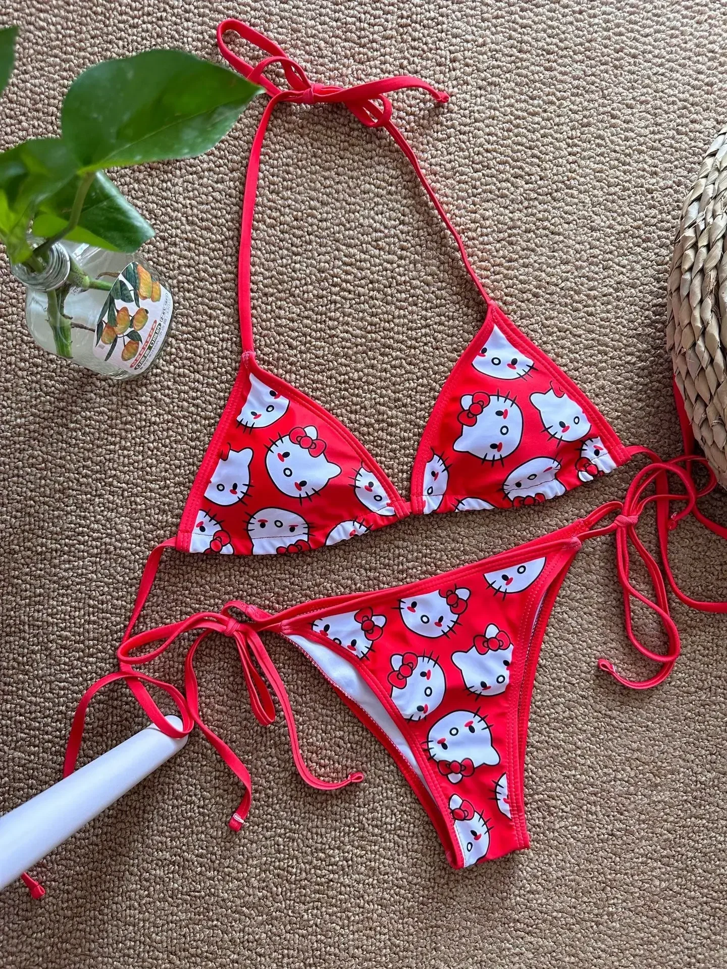 【GLOSSYPAGE】Kitty Halterneck Character Bikini ★追跡可能★ Hello kitty Cute Sexy Bikinis Set Print Bikini Swimsuit