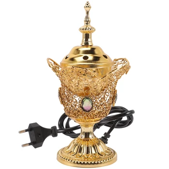 Electric Middle East Church Censer Metal Incense Burner Vintage Incense Burner Vintage Sandalwood Incense Burner(EU Plug)