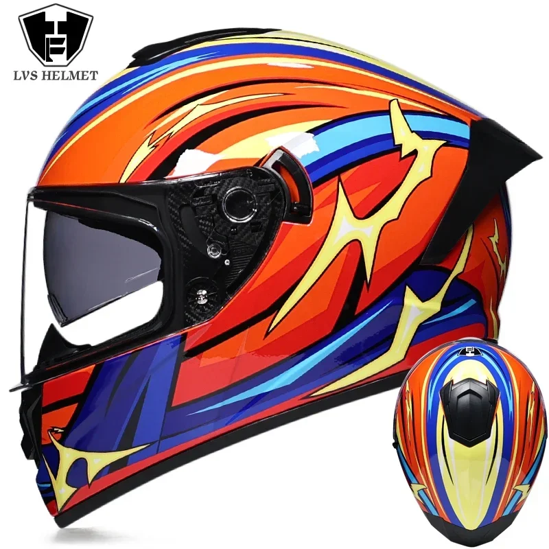 

LVS Cool Four Season Unisex Full Face Racing Safe Helmet Warm Double Sunshade Motorcycle Motocross Pedal Bike Riding Hat Cascos