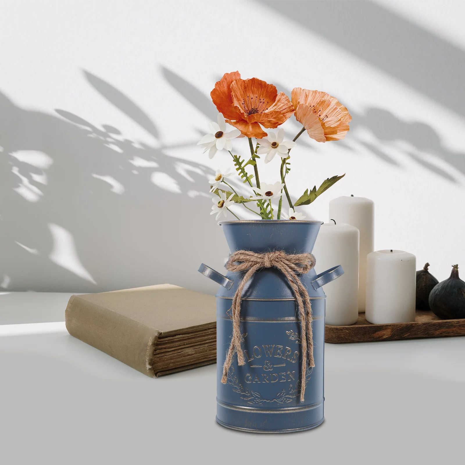 Vintage Metal Flower Vase Galvanized Milk Can Shabby Chic Flower Bucket Farmhouse Plant Pot Handle Flower Arrangement Barrel 2
