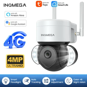 INQMEGA 4MP 2K Tuya камера 4G SIM наружная камера видеонаблюдения PTZ IP камера автоматического слежения купольная Видео Alexa Google Cam