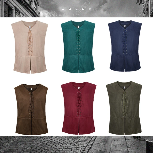 Plus Size Medieval Renaissance Men's Vest & Robe Tops, Knight