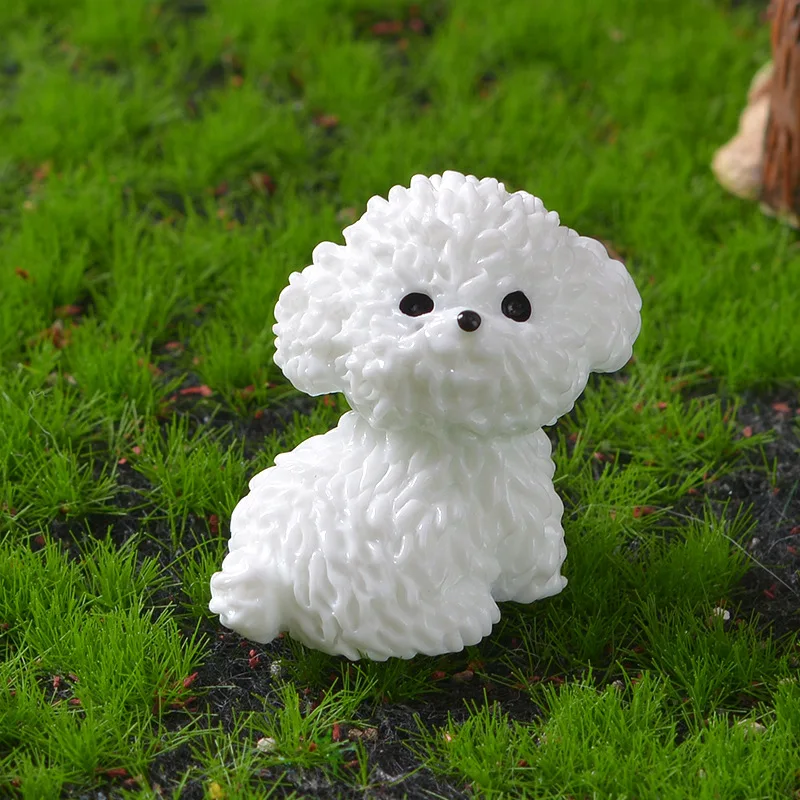 Figurines Miniatures Cute Dog White Bichon Frise Micro Landscape Ornaments For Home Decorations Decor For Room Desk Accessories images - 6