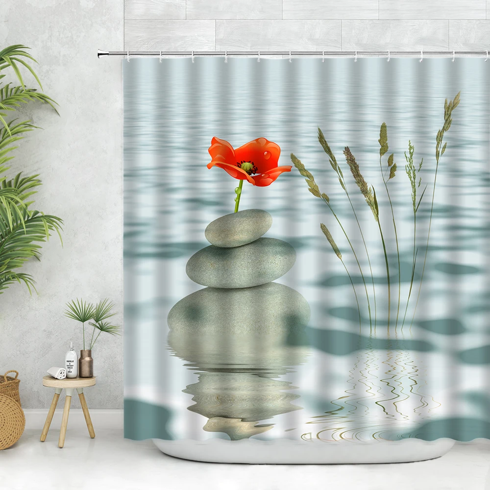

Pebble Printed Shower Curtain Washable Curtain With Hook Zen Bathroom Decorative Curtain 3D Shower curtains Polyester Fabric
