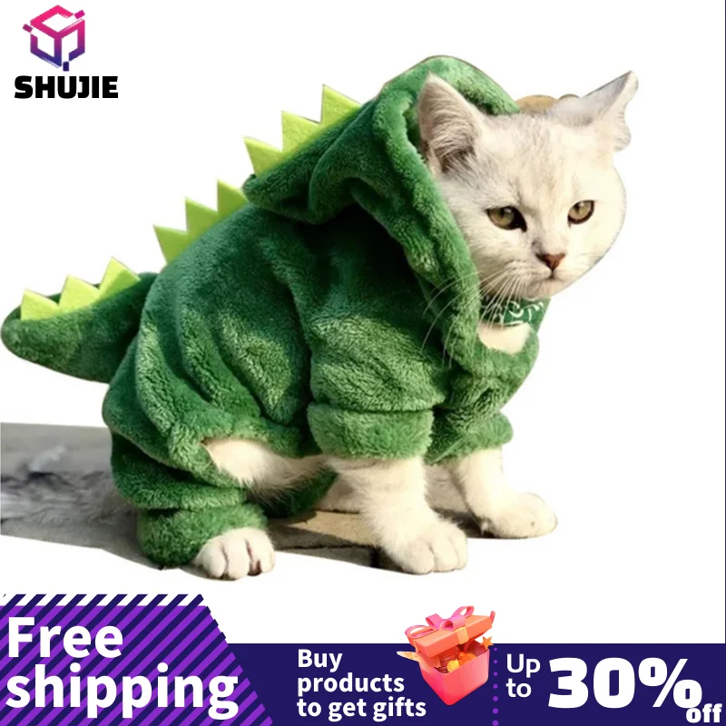 PetCatClothesPuppyDogCatFunnyDinosaurCostumeWinterWarmPlush