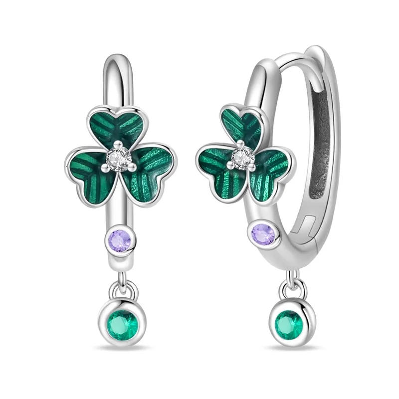 S3f9361589fdf45b4ac343c511317e9c3O Original 925 Sterling Silver Green Clover Ladybug Earrings Women Zircon Ear Studs Hoop Earring Anniversary Jewelry Gift Mallzona