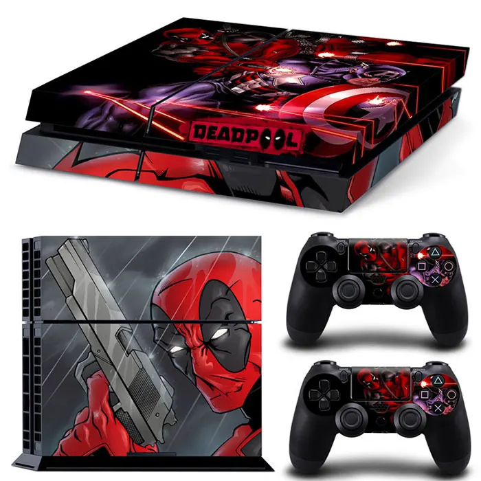 Marvel Deadpool Vinyl Skin Sticker for PS4 Slim Console and 2 Controllers Decal Cover Game Accessories 