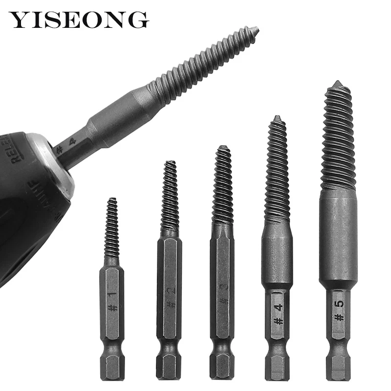 5pcs Screw Extractor Center Drill Bits Guide Set Broken Damaged Bolt Remover Hex Shank And Spanner For Broken Hand Tool