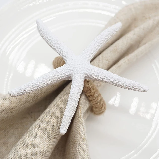 Handmade Starfish Napkin Rings Set of 8 White Faux Sea Star Napkin