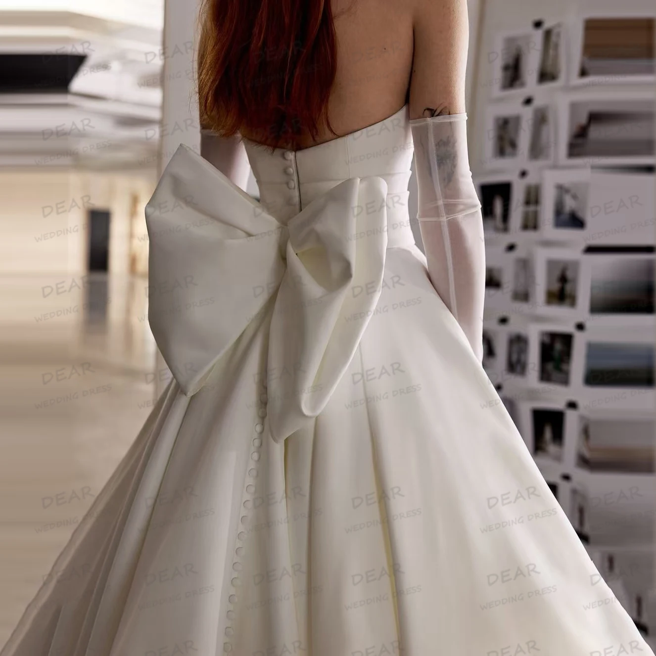 Graceful Simple Wedding Dresses Woman's A Line Sexy Strapless Sleeveless Bridal Gowns Bow Backless Customized Vestidos Gloveless 3