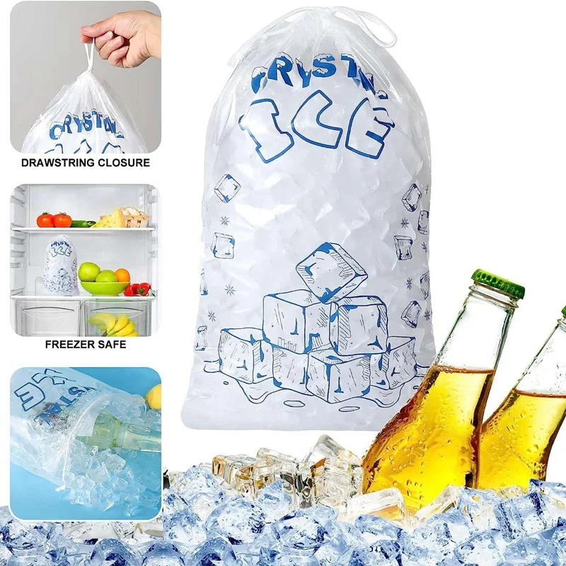 100 Count Ice Bags For Ice Machine, Heavy-Duty Reusable Cube Bags, Bags Freezer Keeper