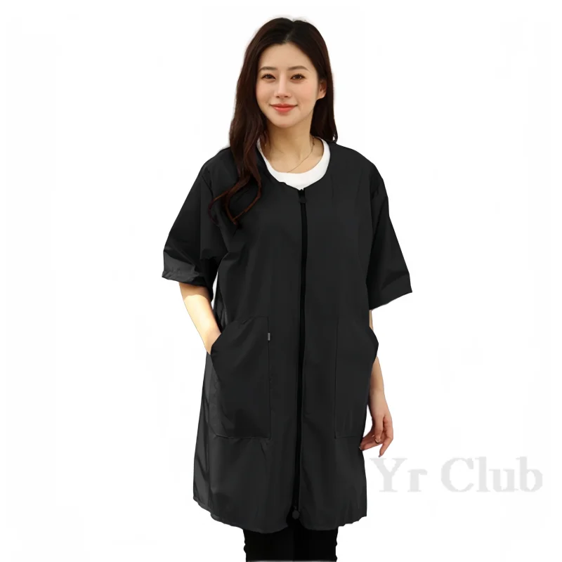 Apron Short Sleeved Fabric Women's Waterproof And Oil Resistant  Kitchen And Home Coat Work Clothes  Pet Clothing Two Way Zipper 6