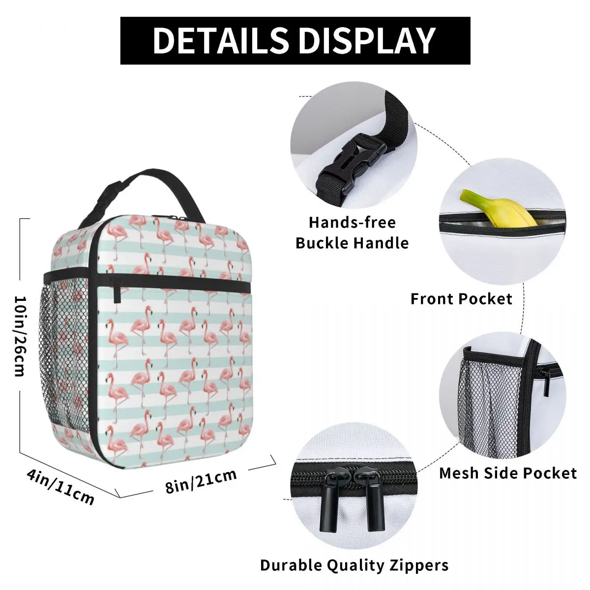 Summer Flamingo Bird Seamless Pattern Portable Lunch Boxes Multifunction Thermal Cooler Food Insulated Lunch Bag Kids School
