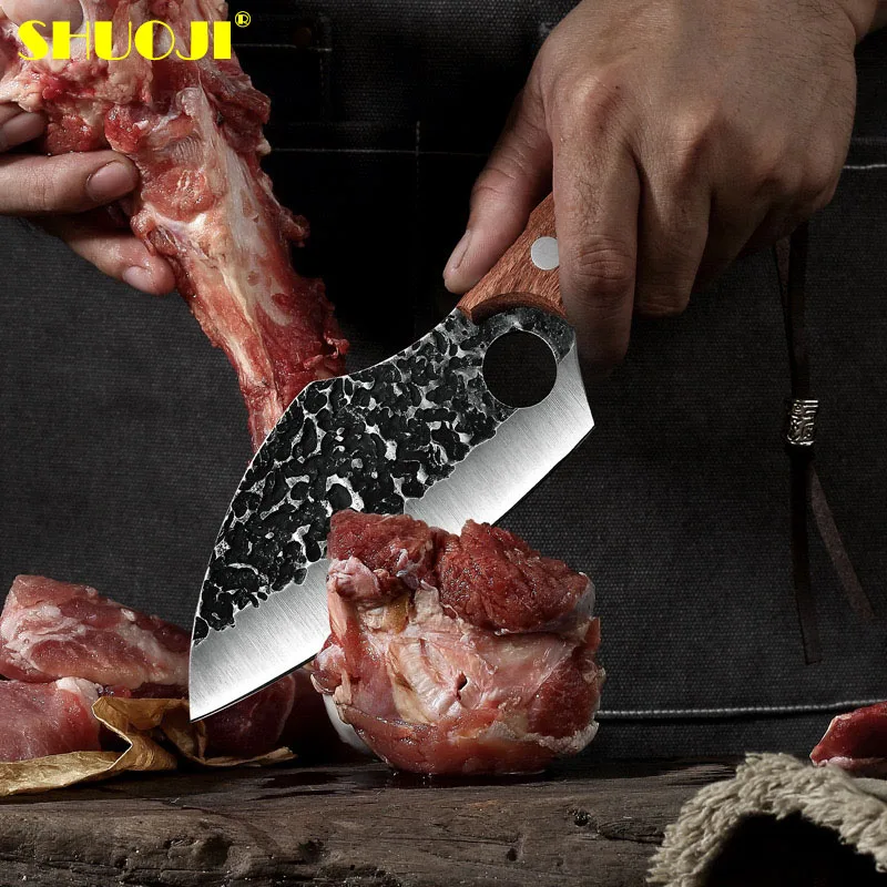 

Нож для ковки ручной работы SHUOJI Master, нож для выживания на природе, кухонный нож для самообороны, инструменты для приготовления мяса, ножи с ножнами
