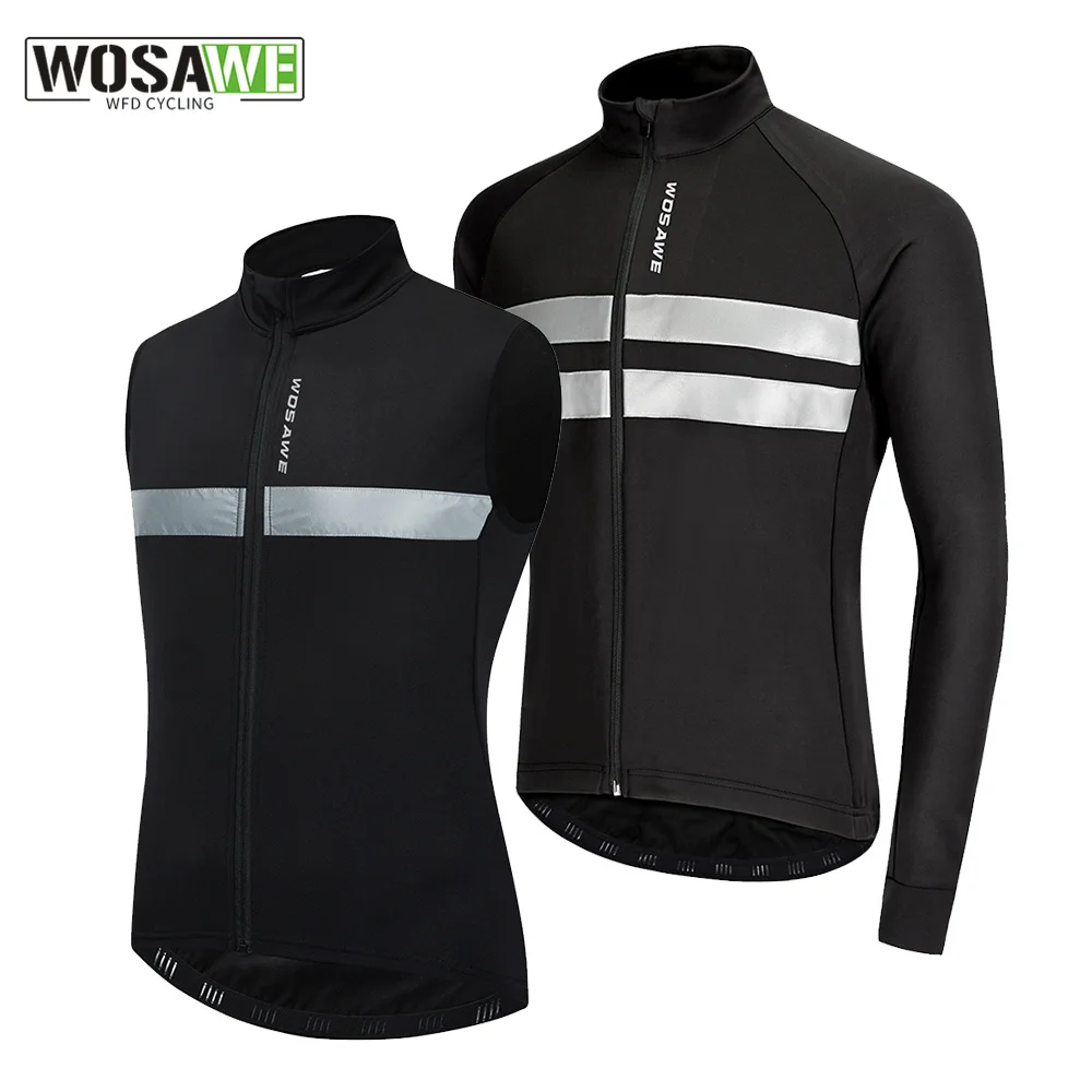 WOSAWE Men Winter Cycling Jacket Thermal Fleece Warm Up Bicycle Clothing Windproof Waterproof Soft Shell Coat MTB Bike Jersey