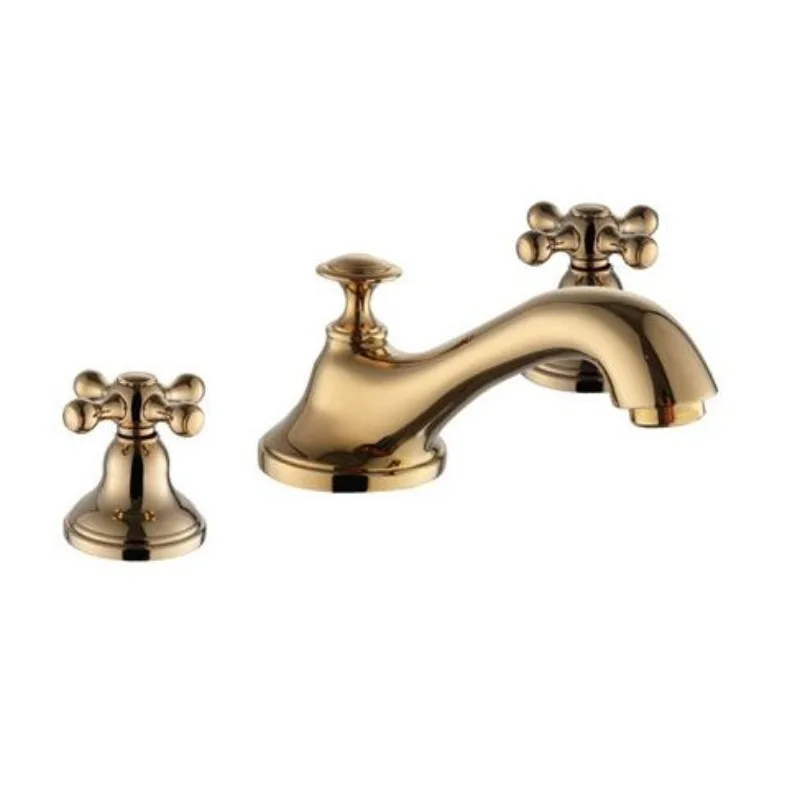 

Basin Faucets Polished Gold Brass Modern Bathroom Sink Faucet widespread 3 Hole Bathroom basin Counter Mixer free shipping